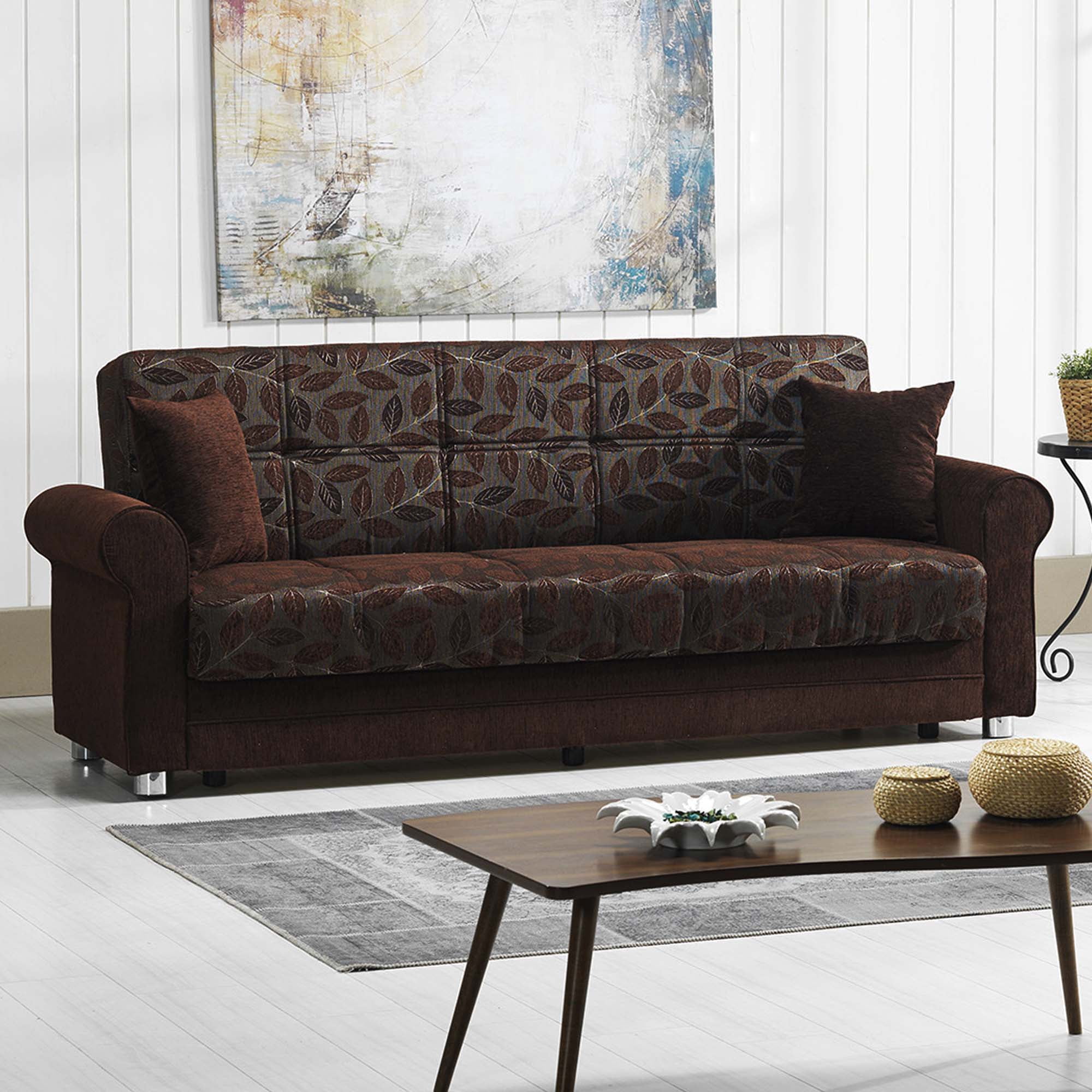 Ottomanson Convertible Sleeper Sofa Bed with Hidden Storage, Firm Comfort Couch, Brown