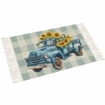 thumbnail image 2 of Blue Truck Yellow Sunflower Area Rug 3x5ft Woven Runner Rug,Summer Teal Plaid Vintage Washable Living Room Hallway Bedroom Kitchen Carpet with Tassels,Indoor Outdoor Throw Door Mat for Entryway, 2 of 5
