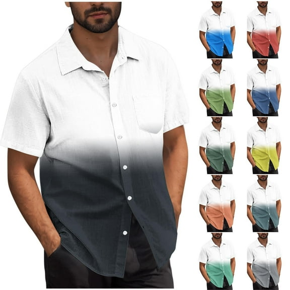 ZZwxWA Mens Button Down Short Sleeve Shirt Gradient Color Regular Fit Hawaiian Shirt Lightweight Casual Summer Shirts Sales