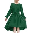 thumbnail image 1 of LUOGENLI Robe Fille Manches Longues Robe Élégante Fluide Semi-Formelle Robe de Soirée avec Ceinture Longue Robe pour Filles Été Vert Foncé 10-11 Ans, 1 of 1