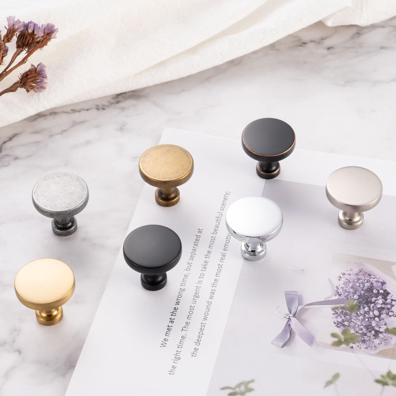 10 Pack 1-1/4 Inch Antique Brass Cabinet Knobs Vintage Brass Drawer Knobs Round Brass Cabinet Pulls, ZK2302 Kitchen Hardware for Cabinets Drawers Bedroom Dresser Cupboard Bathroom Vanity Closet