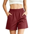 thumbnail image 2 of Ihhxva Cotton Shorts for Women Relaxed Fit Elastic Waist Solid Color with Pockets Adjustable Stretchable Summer Exterior Pocket Mid Rise Flat Front Casual Beach Workout Lounge S-2XL, 2 of 7