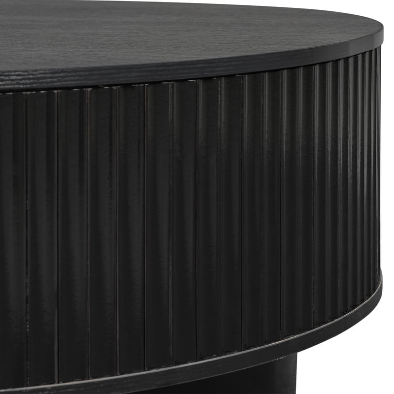 Farmhouse 35.4'' Round Wood Coffee Table with 2 Storage Drawers, Fluted Design Accent Cocktail Center Table