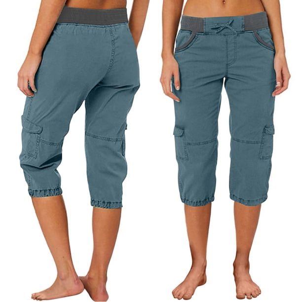 WILLBEST Pantalones Casuales Para Mujer, Ligeros, de Cintura Alta, Elásticos, Con Cordón, Cargo Capri Para Comodidad Diaria, Diseño de Bolsillo Versátil y Elástico, Ideal Para Diversas Actividades.