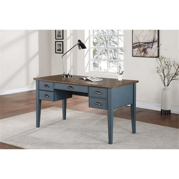 Farmhouse Wood Half Pedestal Executive Desk Writing Table Office Desk Blue