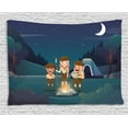 thumbnail image 1 of Camping Tapestry, Three Scouts in the Forest at Night Moon Sky Mystic Outdoor Explorer Kids Activity, Wall Hanging for Bedroom Living Room Dorm Decor, 80W X 60L Inches, Multicolor, by Ambesonne, 1 of 2
