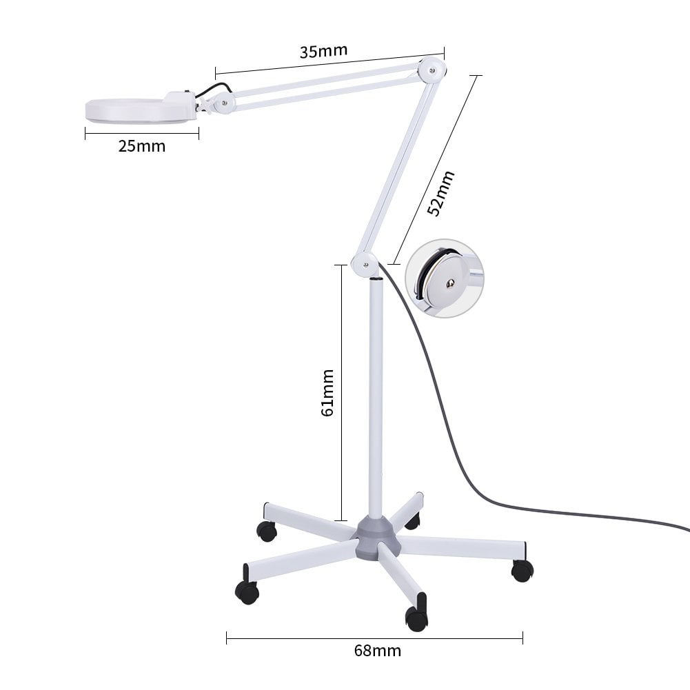 Zoternen Adjustable Swivel Arm Rolling Floor Stand 5X Magnifying Magnifier Lamp Light for Skincare Beauty Manicure Tattoo Salon Spa
