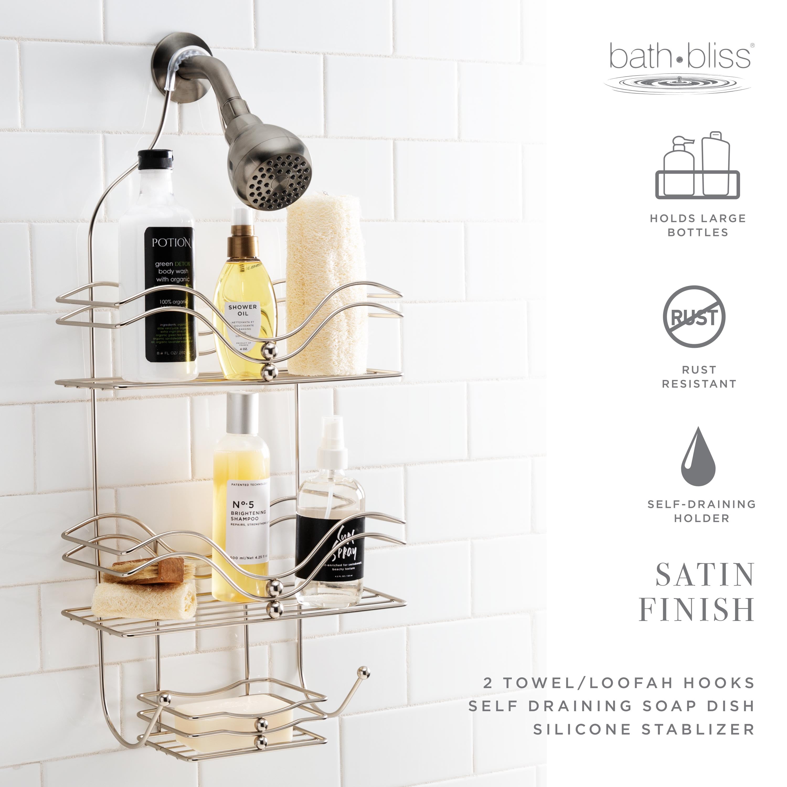 Bath Bliss Ocean Design Iron Shower Caddy in Satin Nickel
