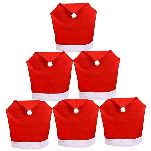 6-PC Non-Woven Chair Cover Set, Santa Hat Decor Washable 20x24in, Restaurant Hotel Bulk Party Pack