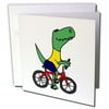 3dRose Funny Green T-rex Dinosaur Riding Red Bike - Greeting Card, 6 by 6-inch
