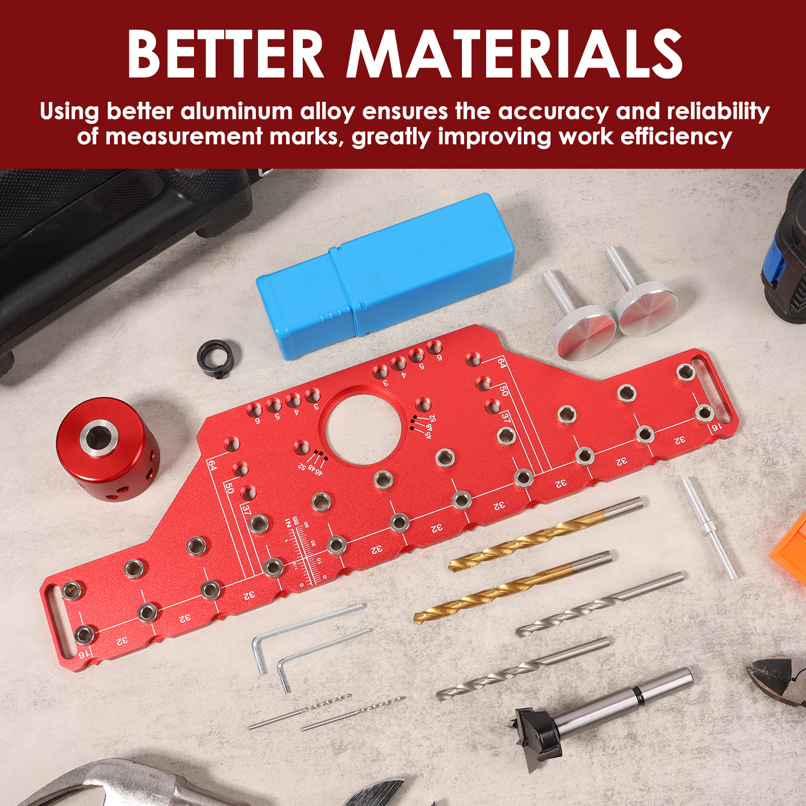 Shelf Pin Jig and Hinge Jig 2 in 1 Aluminum Alloy Cabinet Concealed Hinge Drilling Guide with 1/4 inch 5mm Drill Bits for Cabinet Door Woodworking