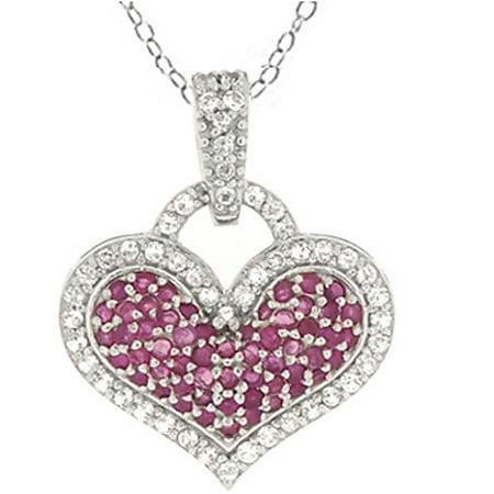 3.4 Carat T.G.W. Ruby and White Topaz Sterling Silver Lock-Shape Heart Pendant, 18