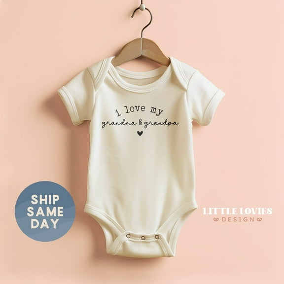 I Love My Grandma & Grandpa Onesie, Promoted To Grandparents Baby Bodysuit, Baby Announcement Clothes, Cute Baby Onesie, BABY BODYSUIT LAT 4424