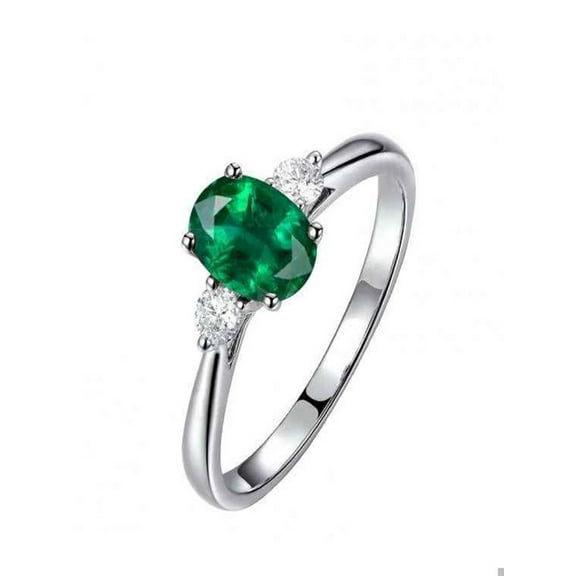 Three Stone Trilogy 1.50 Carat Emerald and Diamond Engagement Ring in 14k White Gold