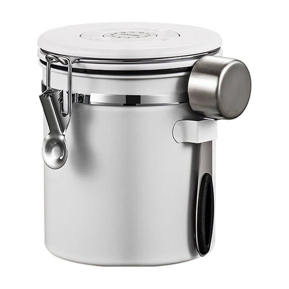 Coffee Canister, 40OZ Large, Airtight Stainless Steel Food Storage Container for 2.2lbs Coffee Beans, Ground, Sugar, Tea, Flour, Cereal, Kitchen Bar Accessories with Date Tracker & Scoop, White