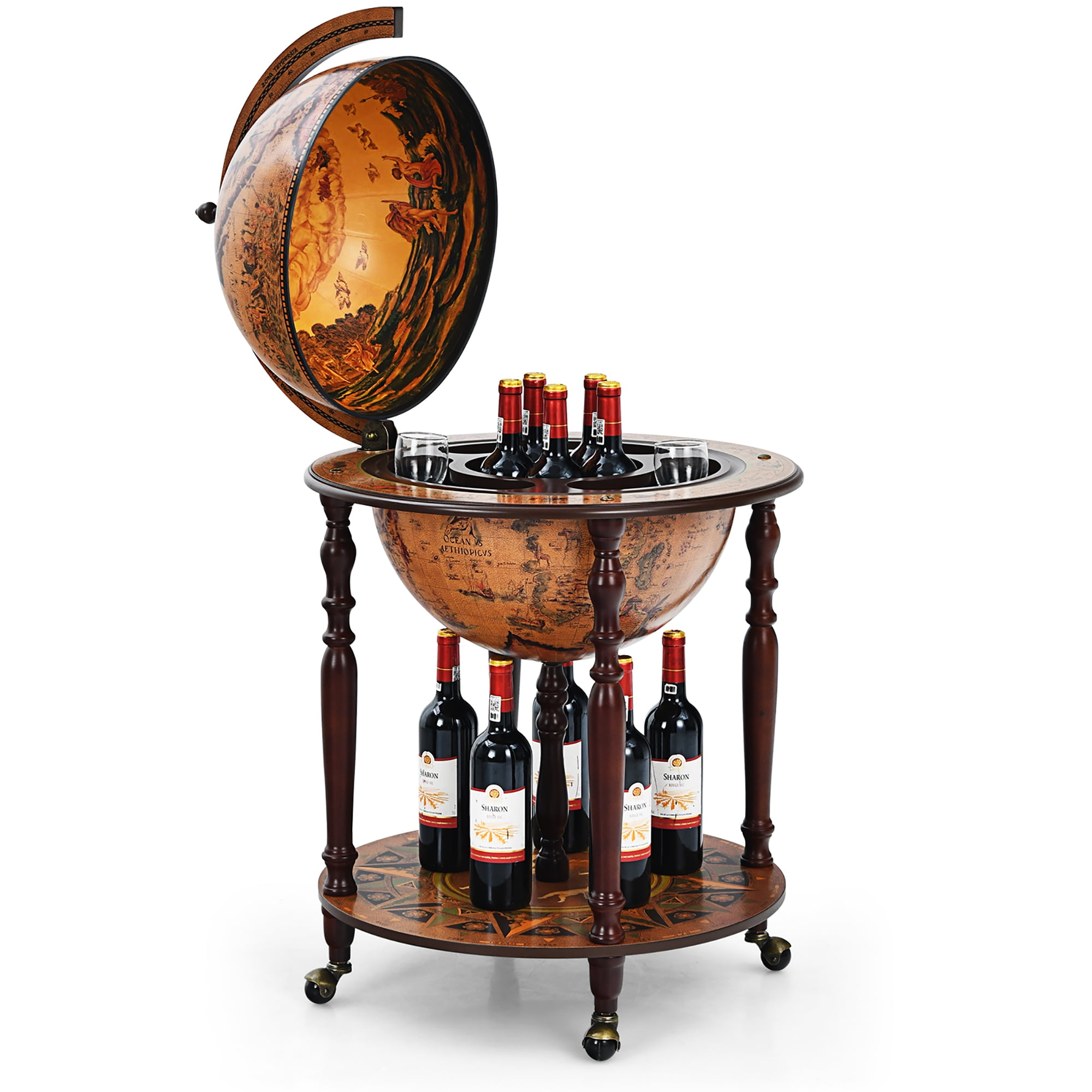 Old World Italian Style 16th-century Nautical Maps Globe Bar Liquor Cabinet 