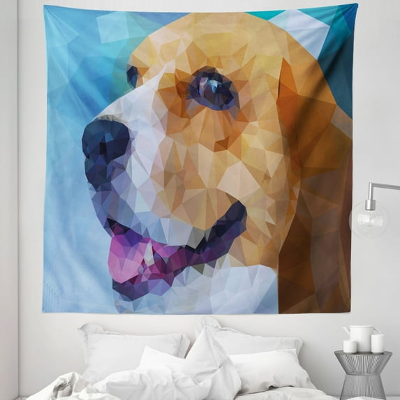 Beagle Tapestry, Polygonal Blurred Friendly Creature Curious Look Low Poly Effect Pattern, Fabric Wall Hanging Decor for Bedroom Living Room Dorm, 5 Sizes, Pale Brown and Violet, by Ambesonne