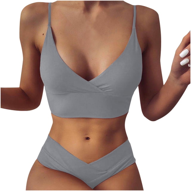 fheaev Two-Piece Set for Women Bikini Swimsuit Triangle String Bathing Suit Spaghetti Straps Bra
