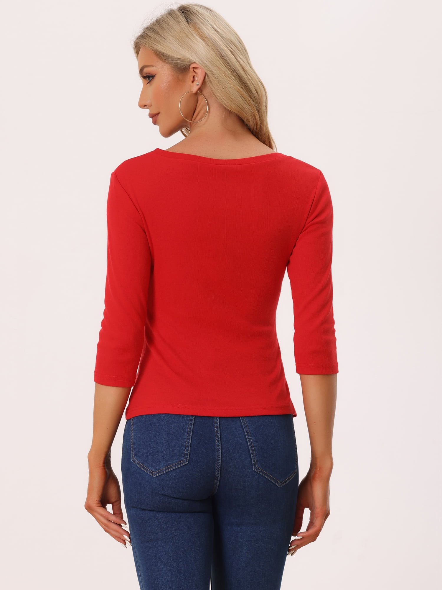 DARING DIVA V Neck Knitted Buttons Decor Ruched Blouse Top 2XL Red