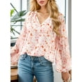 thumbnail image 6 of Weardear Women Casual Boho Blouse V Neck Floral Print Tops Long Sleeve Loose Fit Shirts, 6 of 7
