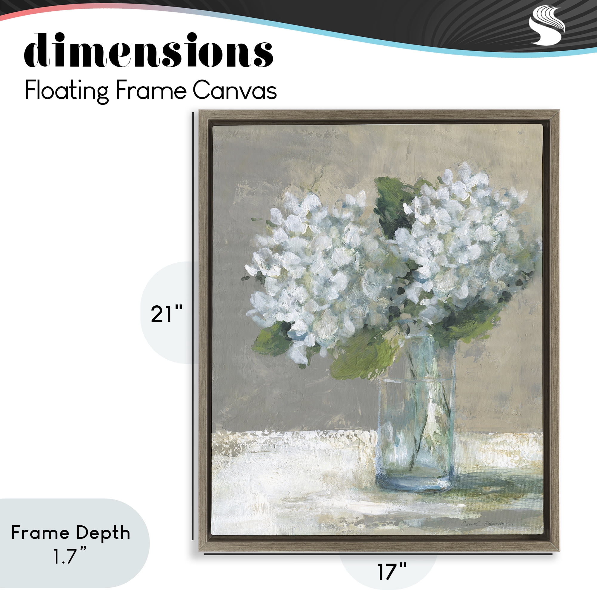 Stupell Industries White Hydrangeas Glass Vase Brown Framed Floater Canvas Wall Art, design by Carol Robinson