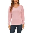 thumbnail image 3 of Frontwalk Womens Button Long Sleeve Sweaters Ribbed Knitted Pullover Blouse Lantern Sleeve Casual Solid Color Knit Pullover Sweater, 3 of 5