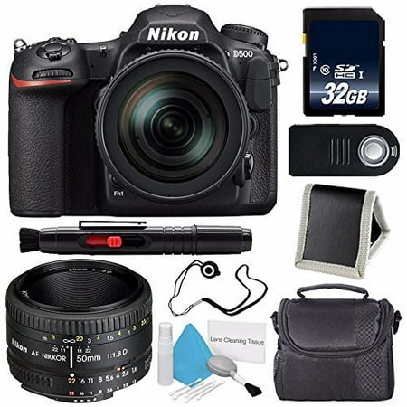 Nikon D500 DSLR Camera with 16-80mm Lens (International Model) No Warranty + Nikon 50mm f/1.8D AF Nikkor Lens + Carrying Case + Universal Wireless Remote Shutter Release