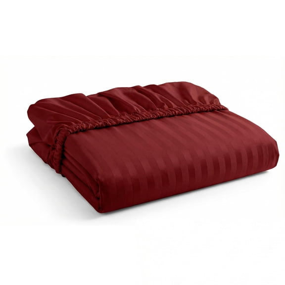 Fitted Sheet Only - 1000-Thread-Count Egyptian Cotton 1-PC Single Bottom Sheet, Standard Pockets Twin Size - Fits 8-Inches Thick Mattress - Burgundy Stripe Color