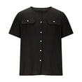 thumbnail image 4 of Coorders Men’s & Big Men’s George Linen Crew Neck Button Down Shirts with Double Pocket, Black, L, 4 of 7