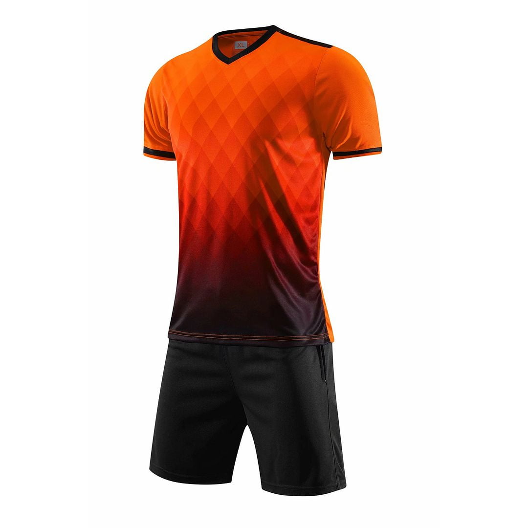 Hiheart Boys V-Neck Mesh Stripe Football Team Game Jersey suit Orange 5-6