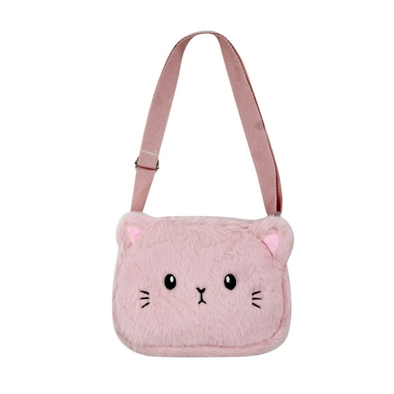 Cute Cat Crossbody Purse Pink Small Fluffy Satchel Shoulder Bag Animal Plush Messenger Bag Kawaii Purse for Women