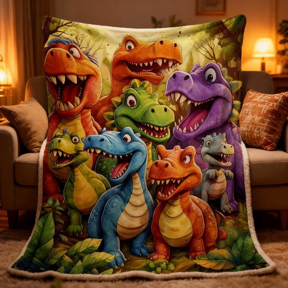 Cute Smiling Dinosaurs HD Digital Print Flannel Blanket, Cozy Funny Throw Dinosaurs Blanket Party Decorations,Fuzzy Lightweight Throw for Toddler Adults, Birthday for Kids Boys Girls