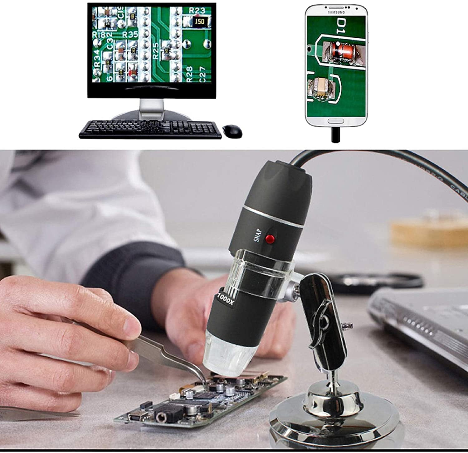 40-1000x USB Digital Microscope Camera-Handheld Magnification Endoscope with OTG Adapter and Metal Stand-for Studying,Scientific Research Exchange and Sharing 