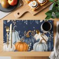 thumbnail image 2 of Navy Blue Fall Placemats Set of 2, Botanical Leaves Thanksgiving Pumpkins Washable Wipeable Table Mats for Dining Tables, Indoor Outdoor Kitchen Place Mats for Holiday Party Table Decor, 2 of 9