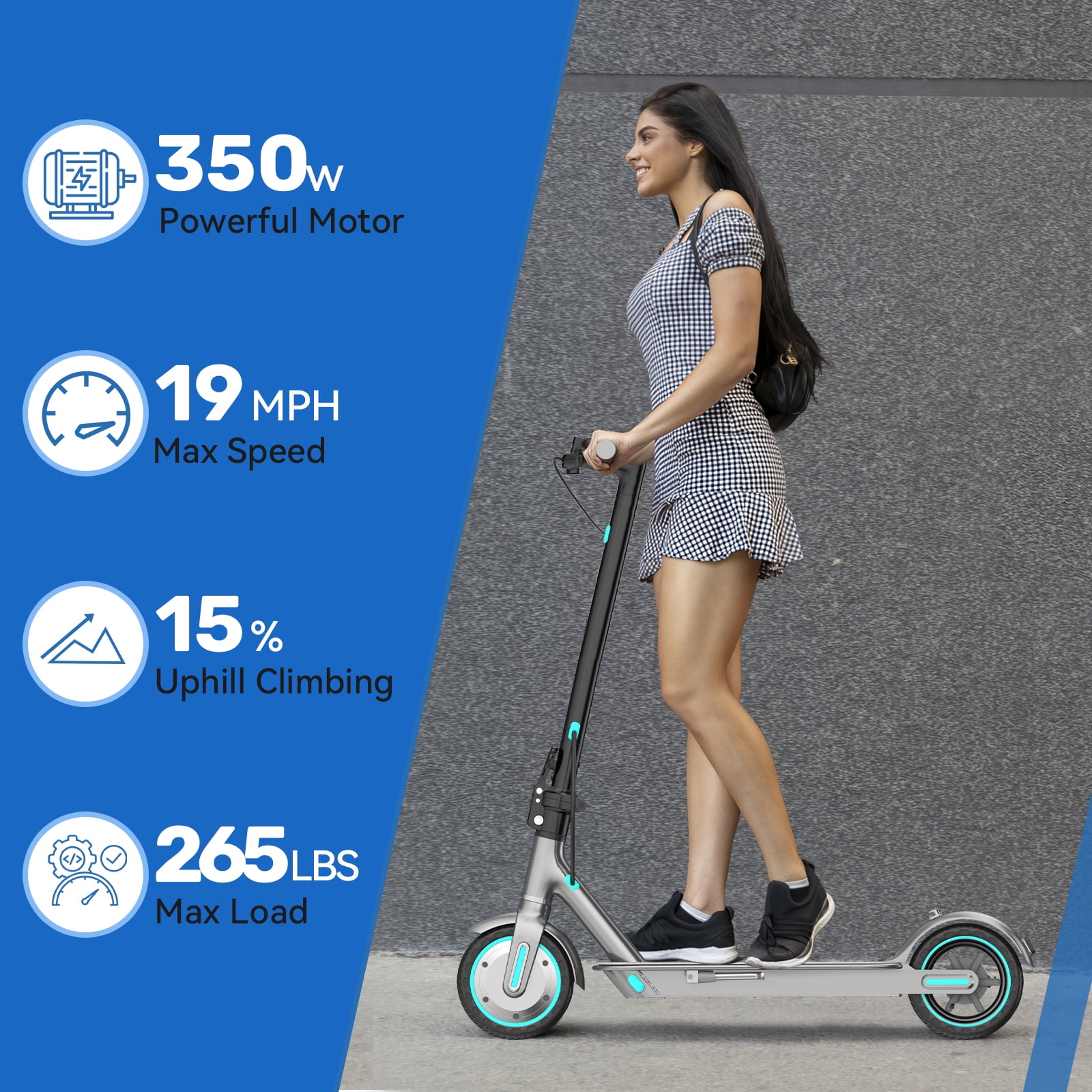 350W Electric Scooter, 19Mph Speed & Up to 21 Miles Range, 8.5"Anti-skid solid tyre, Foldable Commuting E-Scooter for Adults, APP Control, Double Braking System Blue