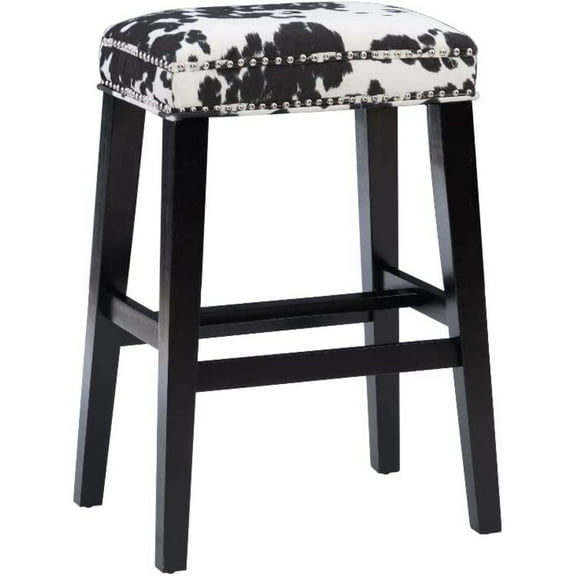 Bilot Walt 30" Wood Cow Print Bar Stool in Black