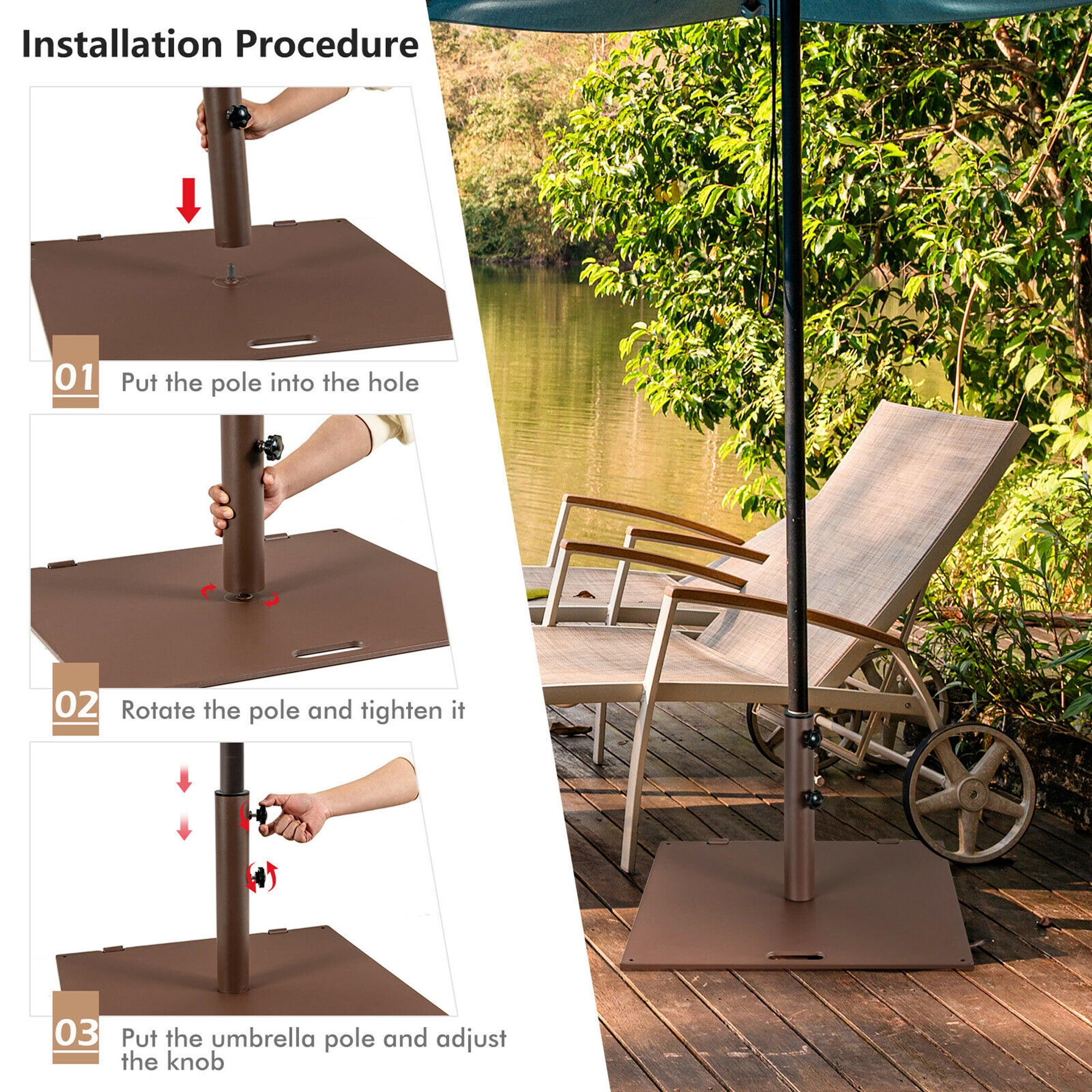 Gymax 50 LBS Patio Umbrella Base Stand 24'' Outdoor Square Market Handle Wheel