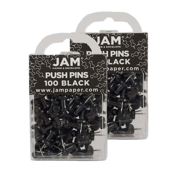 JAM Paper Push Pins, Black, 2 Packs of 100