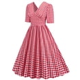 thumbnail image 3 of Pisexur Robe à Manches Courtes à Col en V Mode Femmes Été Robe Poupée à Col en V Robe Plissée à Trois Couches de Couleur Unie Robe pour Femmes, 3 of 6