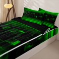 thumbnail image 3 of jejeloiu Grid Geometric Design Zipper Twin Comforter Sets with Fitted Sheet and 2 Pillowcases For Kids,Green Neon Striped Check Zipper Bedding Set For Boy,Reversible,4 Pieces, 3 of 7