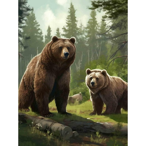 5D DIY Diamond Painting Set "Forest Bear, Animals" Round Diamond Art Crafts for Adults, Suitable for Wall Decoration, Bedroom and Home Decoration