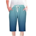 thumbnail image 2 of Pants For Women Cotton Linen Fashion Women Short Printed Tight High Waist Pocket Elasticity Sports Half Shorts Pants Features Elastic Waist Knee Length Pants on Clearance, 2 of 5