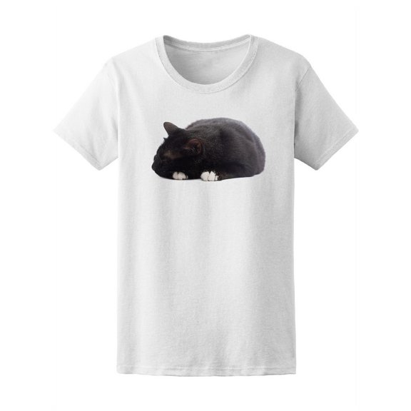Cute Black Cat Sleeping T-Shirt Women -Image by Shutterstock, Female Large