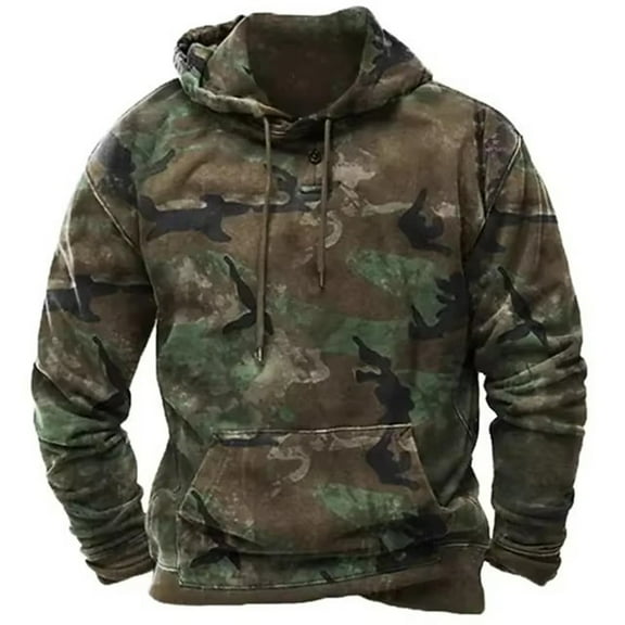FYDUU Men's Hoodies Pullover Sports Camo Hooded Sweatshirt With Pocket Long Sleeve Casual Fashion Sweatshirts Drawstring Hoodie Basic Trendy Sweatshirt