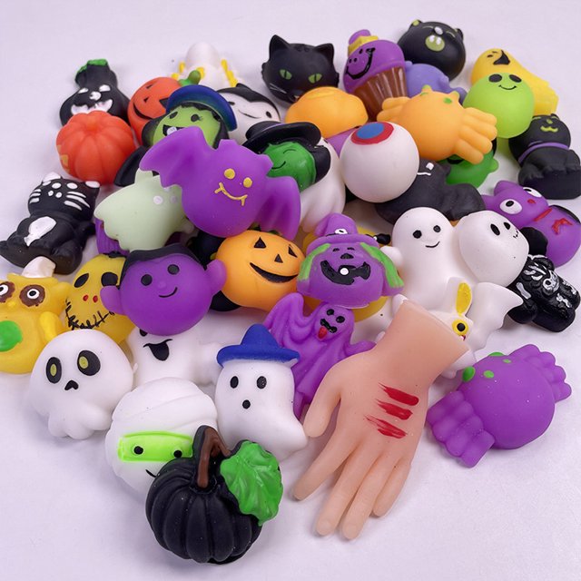Mini juguetes blandos para niños, juguetes blandos de Mochi, Halloween, Kawaii, con patrón de animales, alivio del estrés, regalos de cumpleaños, 5-50 piezas4643
