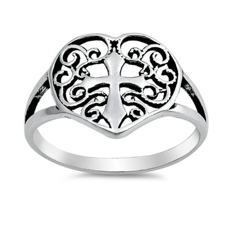 Filigree Heart Ring - Celtic Filigree Heart Cross Promise Ring New 925 Sterling Silver Band Size 8