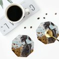 thumbnail image 4 of Naloa Sunflower Butterfly Skull Leather Coasters for Drinks, Durable Drink Coasters 4 Set for Tabletop Protection, Luxurious Home Décor and Housewarming Gift ( {designName})Octagon, 4 of 6