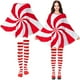 thumbnail image 1 of WAYAN Christmas Candy Cane Present Costume for Women Holiday Poncho Outfit Adult Red White Green Stripe Thigh High Sock, 1 of 1
