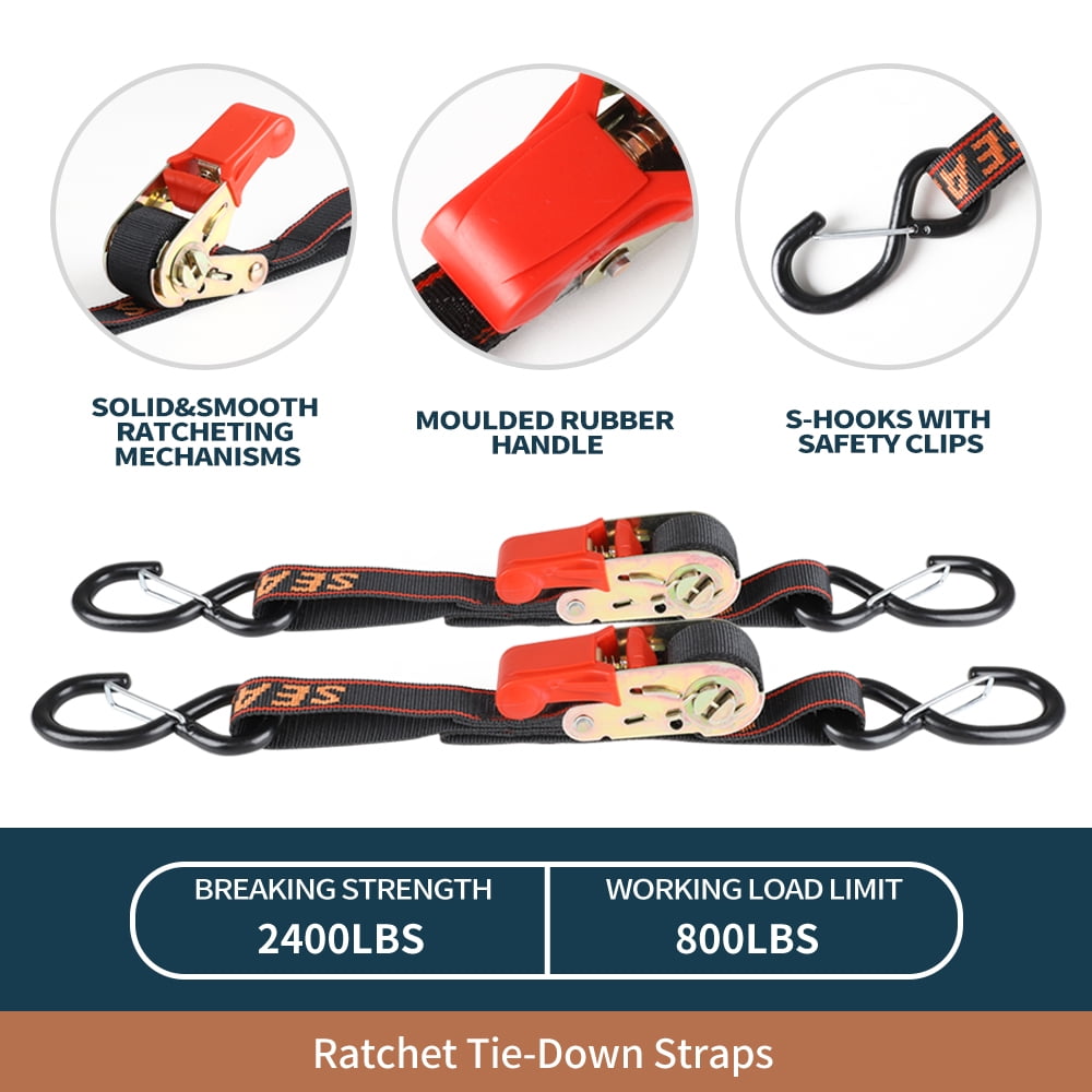 "Seamander Retractable Quick Release Transom Ratchet Tie Down Straps for Boat, Jetski & PWC Trailer, 1"" x 2.5’ Heavy Duty"