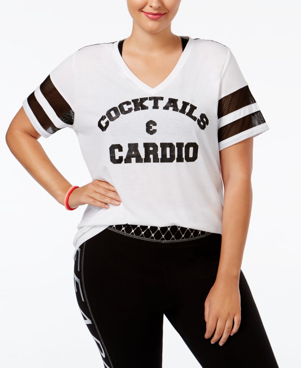 Material Girl Womens Plus Size Metallic Cardio T-Shirt 